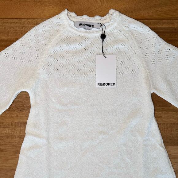 Rumored Pointelle Knit Sweater Mini Dress White Size Small - Picture 6 of 11